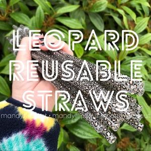 Set of 2 Leopard Print Venti 10" Reusable Straws